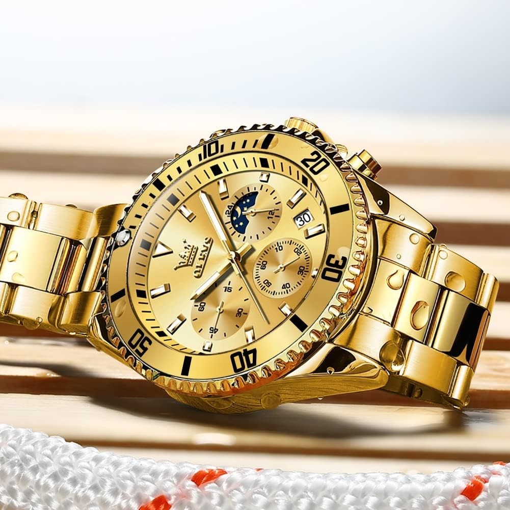 Men’s Fashion Luxury Waterproof Watch – Gold Big Face & Luminous Dial, 30m Depth
