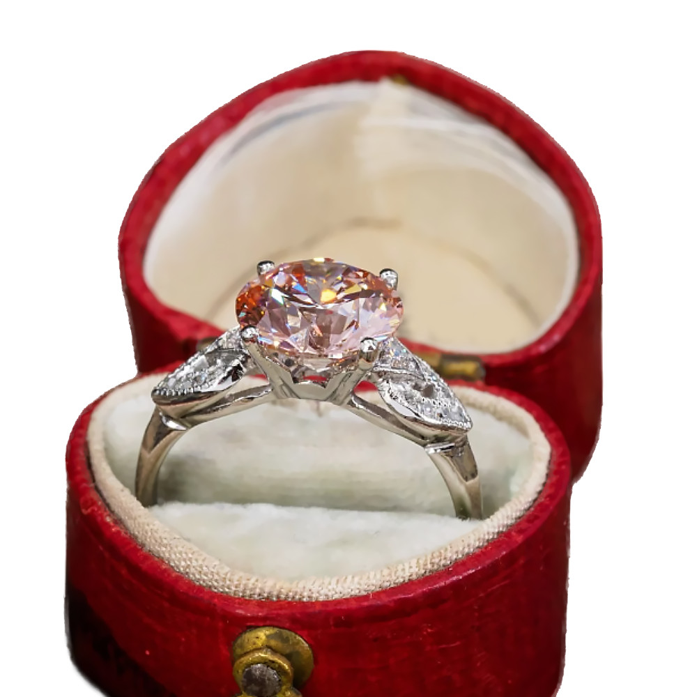 Round Cut 4.10 TCW IGI Lab Grown Fancy Intense Pink Diamond Ring in 950 Platinum