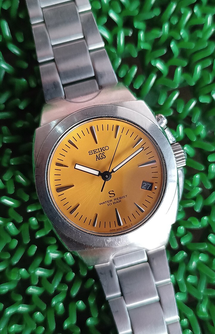 RARE SEIKO AGS KINETIC 5M42-0E50 ORANGE DIAL ALL ORIGINAL WORKING 100%GENT WATCH