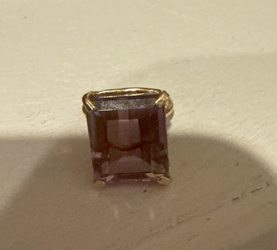 Solid 14K Yellow Gold Large Amethyst Cocktail Ring Size 4 1/2 11.5MM 3.94G