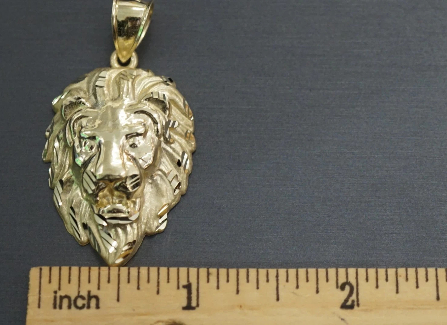 Real 10k Yellow Gold Charm Lion Head Pendant Diamond Cut 1.75″ Mens Stamp 10kt