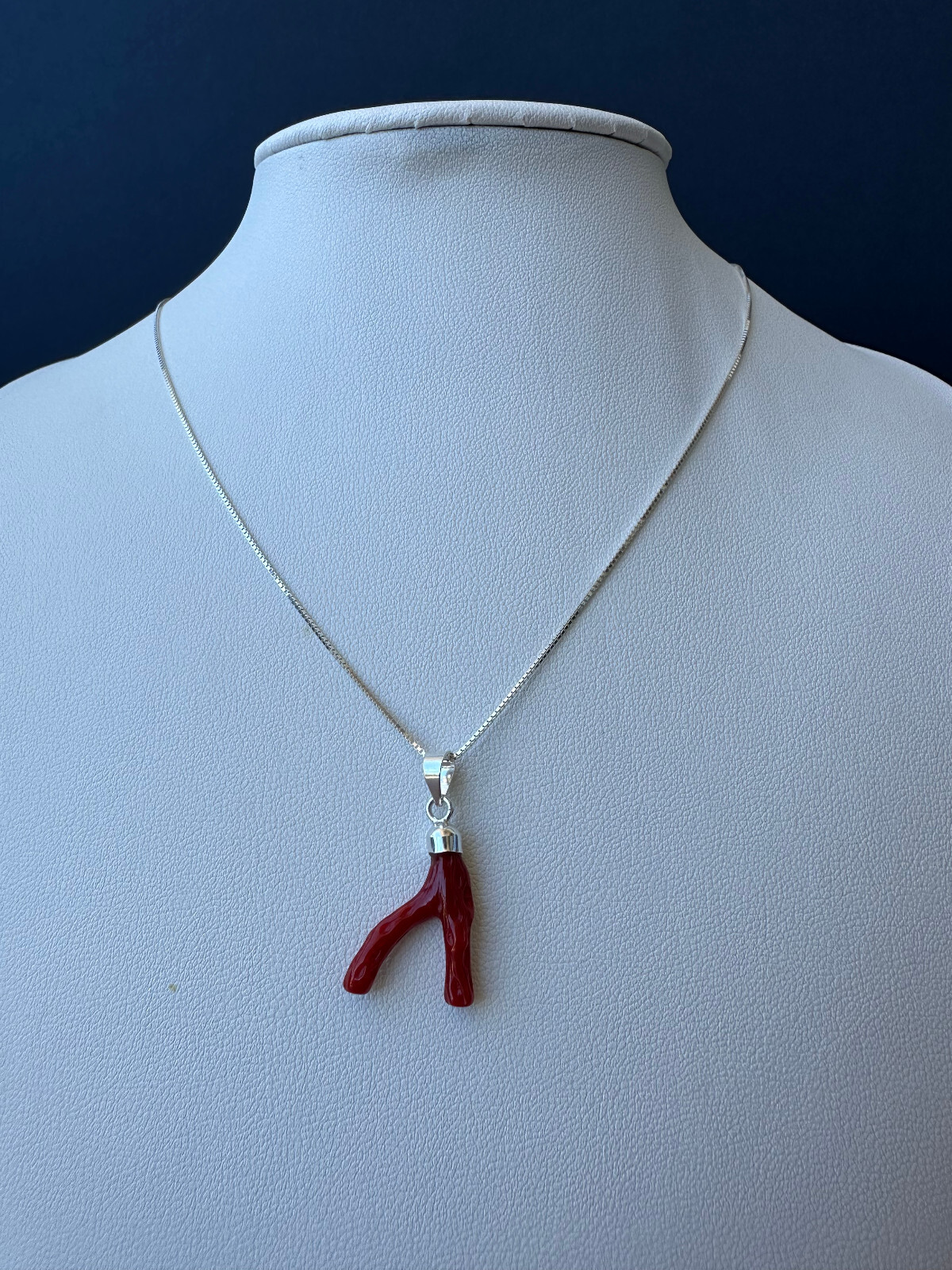 Mediterranean Red Coral Branch Pendant and 925 Silver Necklace