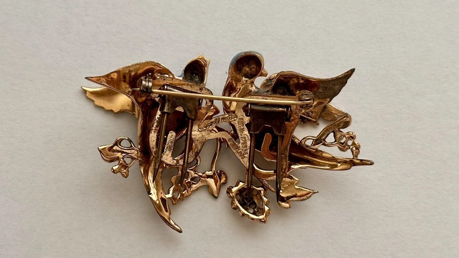Bill Coo Love Birds Enamel Sterling Silver Duo Duette Pin Coro Craft 1798867