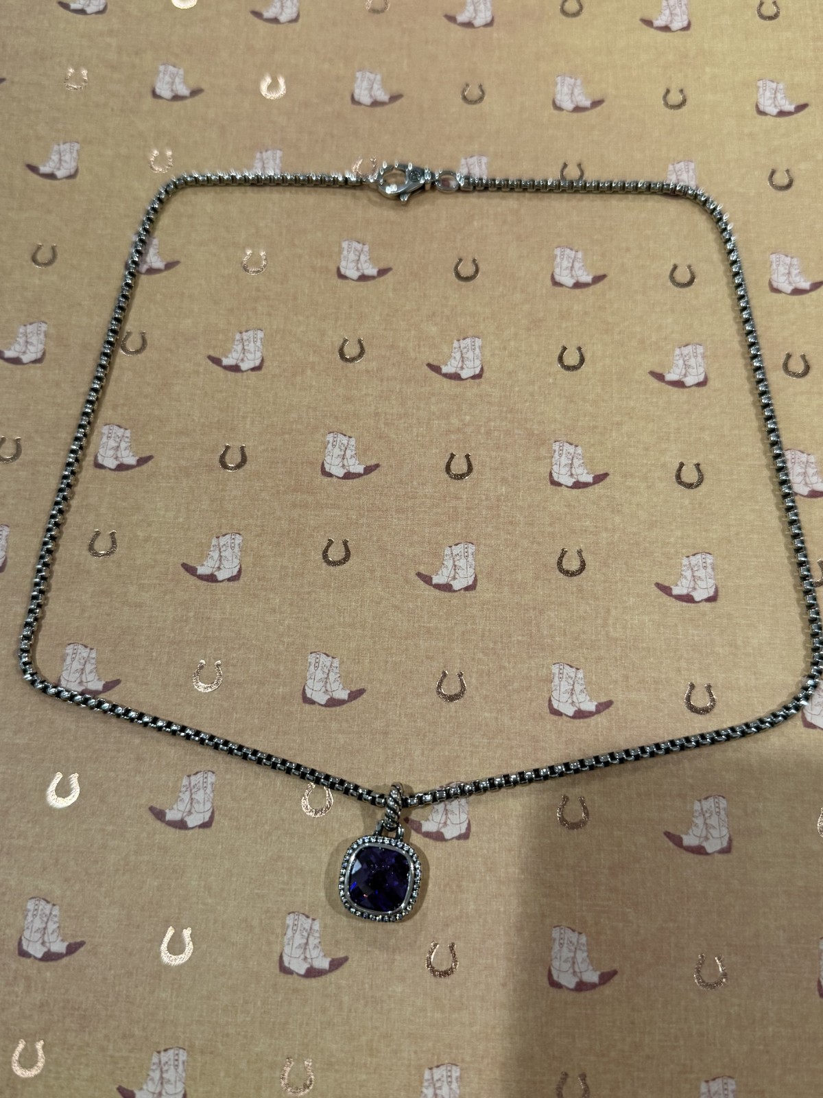David Yurman Sterling Silver 925 purple Amethyst 14mm Pendant Necklace 20″