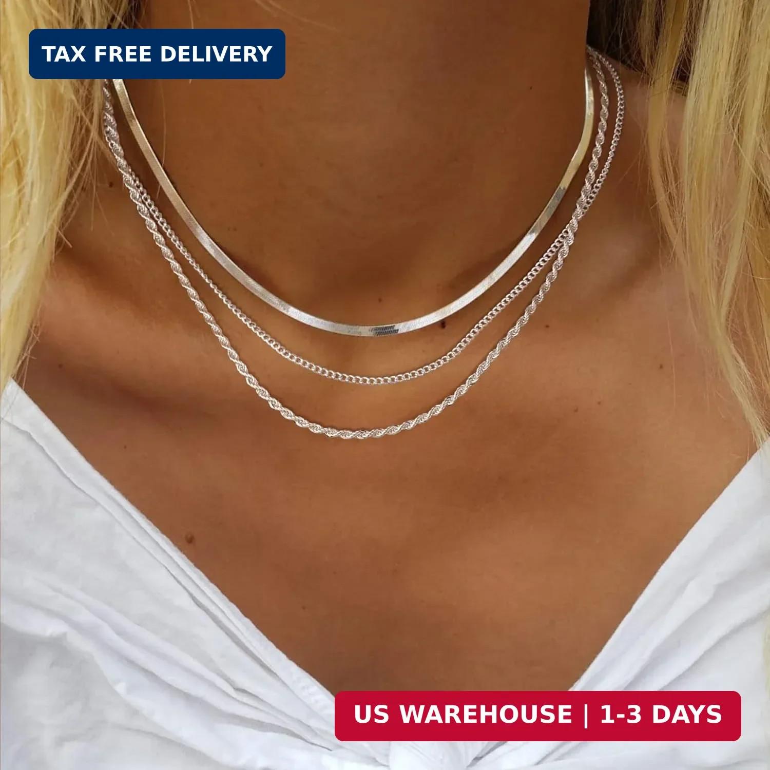 Freekiss Layered Necklace Set for Women Stackable Herringbone Snake Cuban Rope C