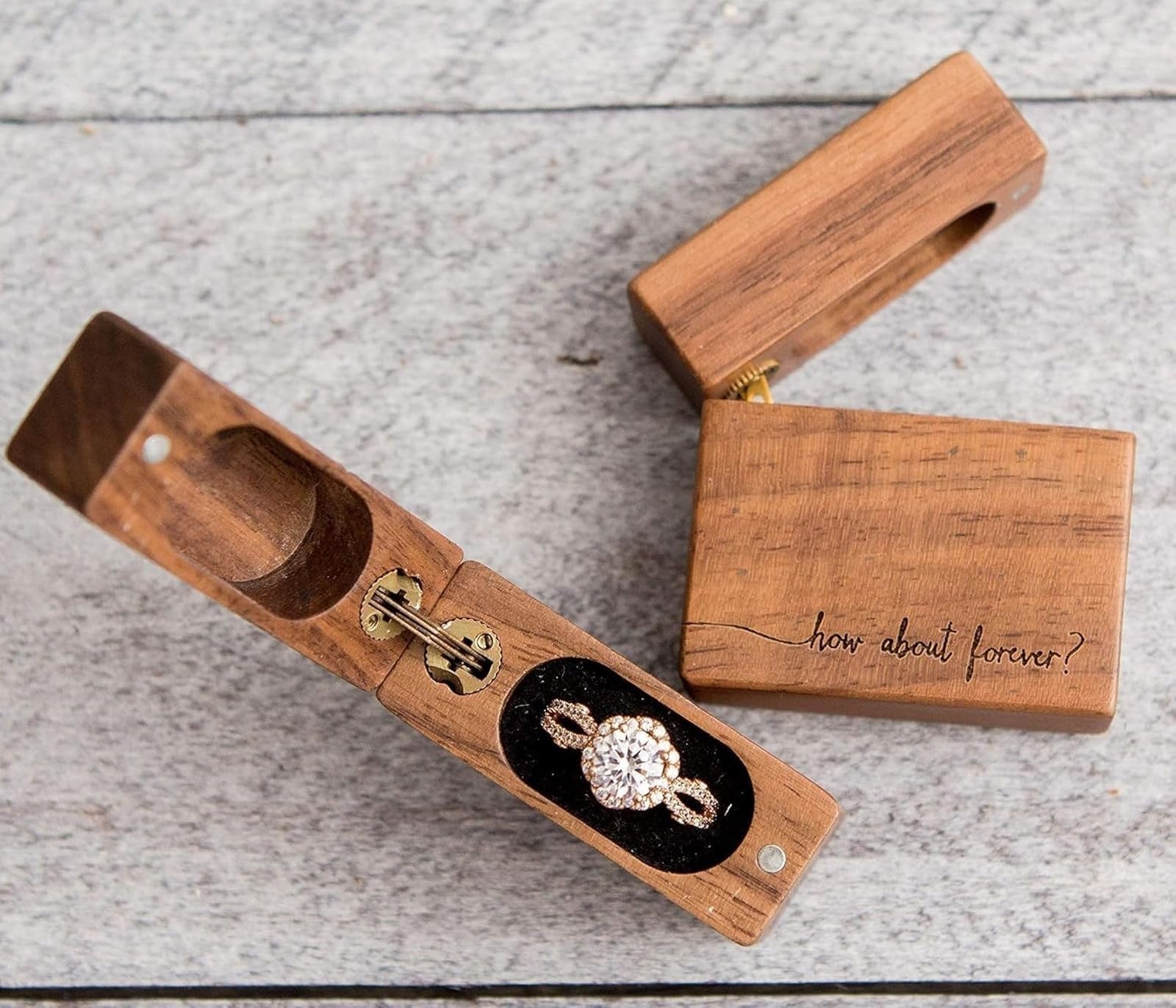 How About Forever Slim Walnut Wood Engagement Ring Box – Magnetic Pocket Wooden