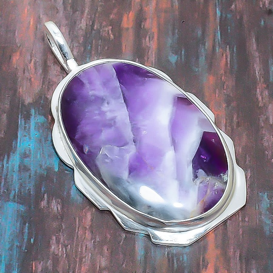 Chevron Amethyst Gemstone Handmade Gift Jewelry Pendant 2.56″ P751