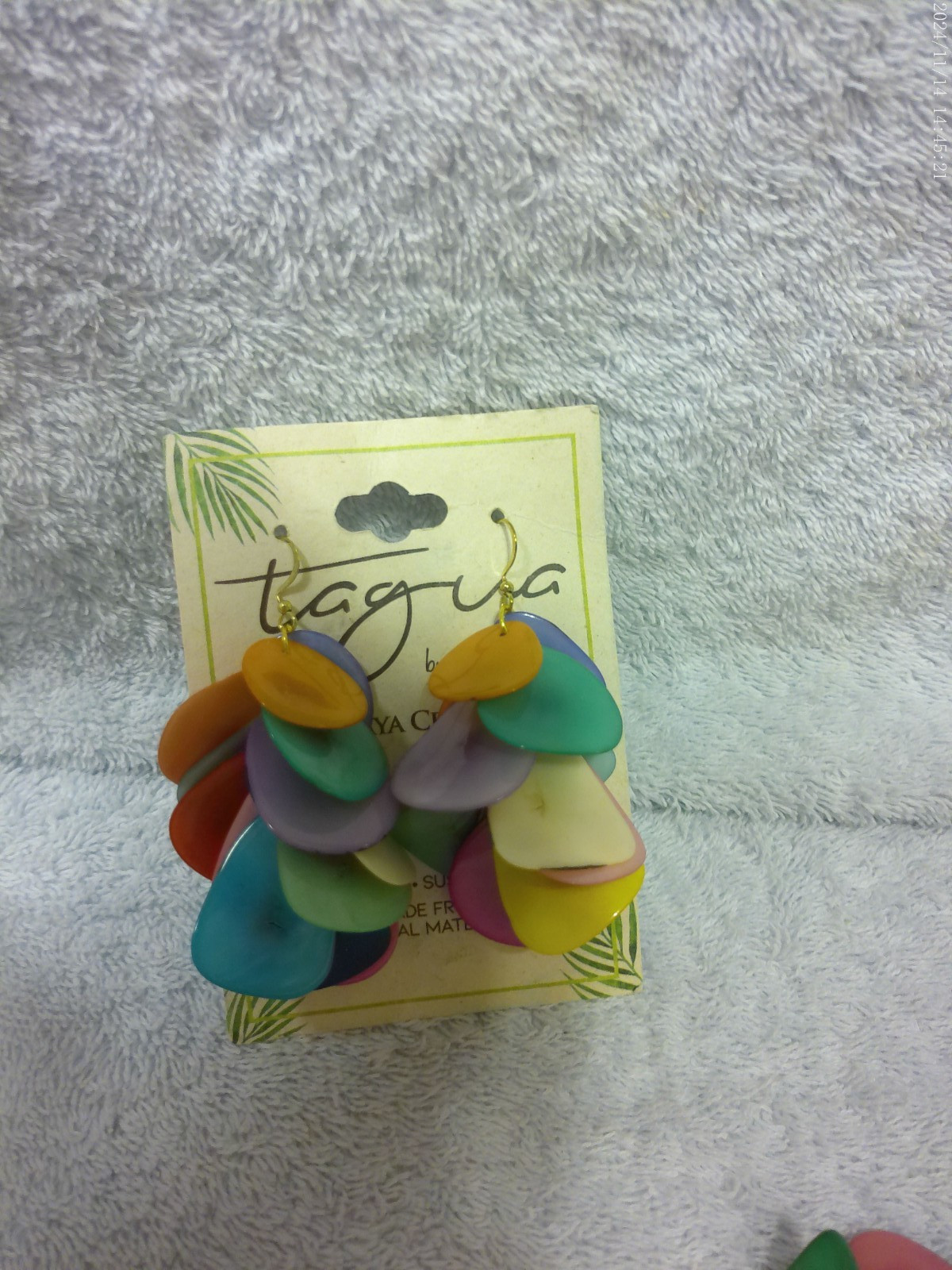 Tagua By Soraya Cedeno Dangle / Drop Multicolor Pierced Earrings New