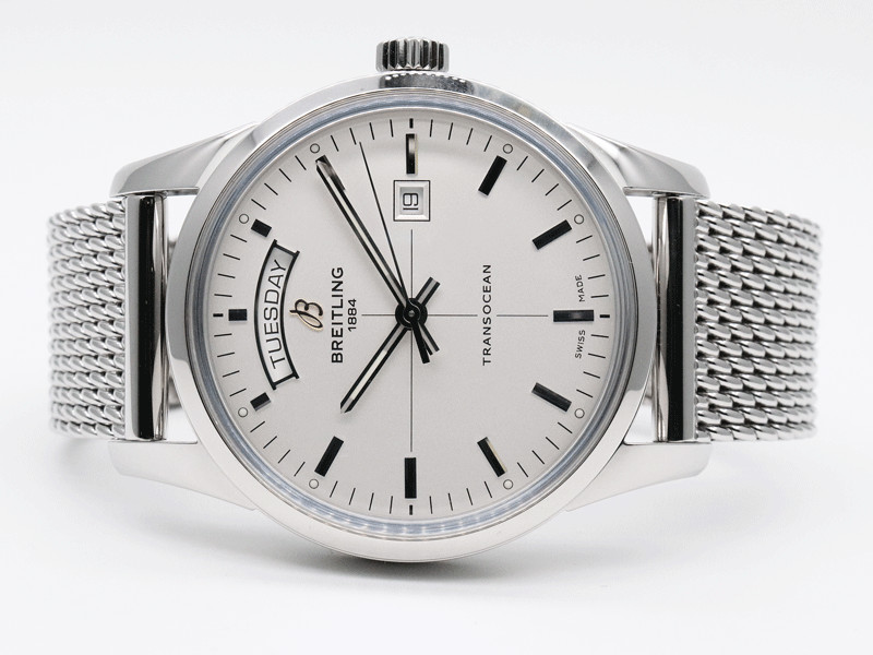 BREITLING Transocean A45310 Day date Silver Dial Automatic Men’s Watch Fashion
