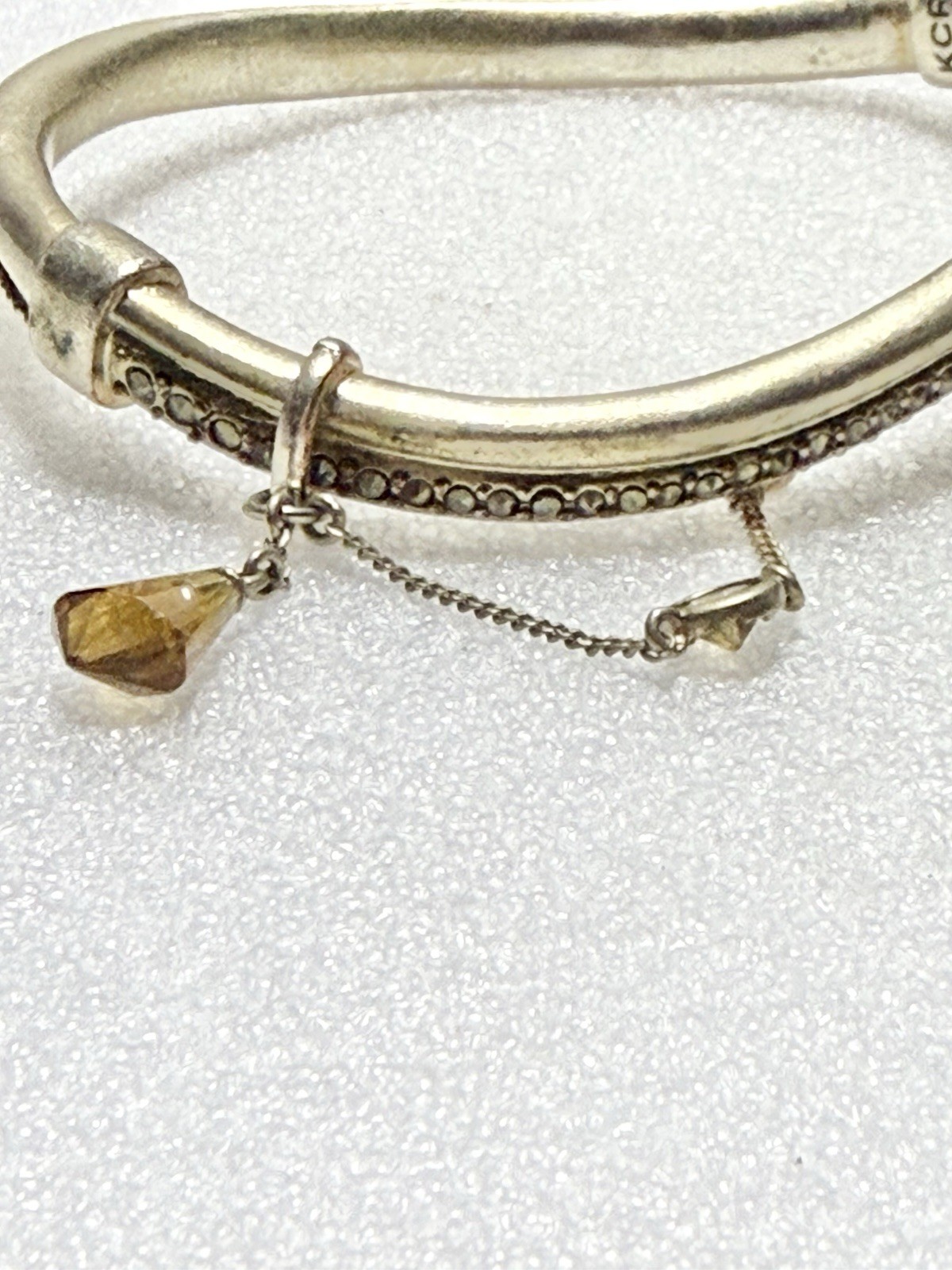 KCR Kenneth Cole Matte Gold Tone Marcasite & Amber Crystal Boho Wavy Bangle