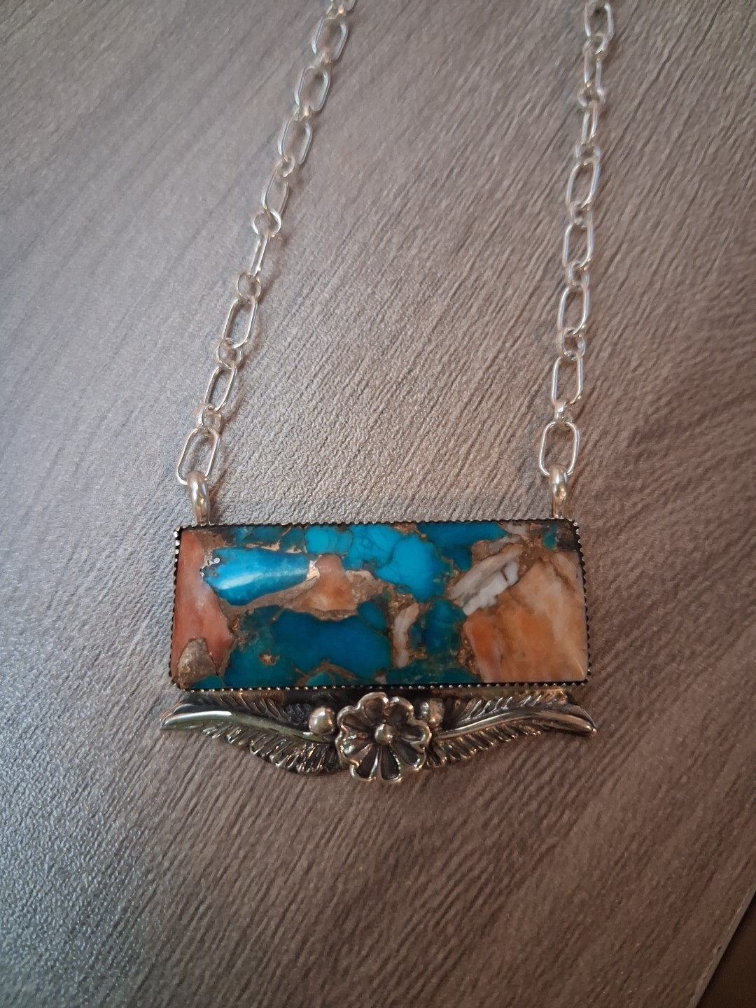 Chaco Canyon Sterling Silver Turquoise Bar Pendant Necklace 18″ no.1