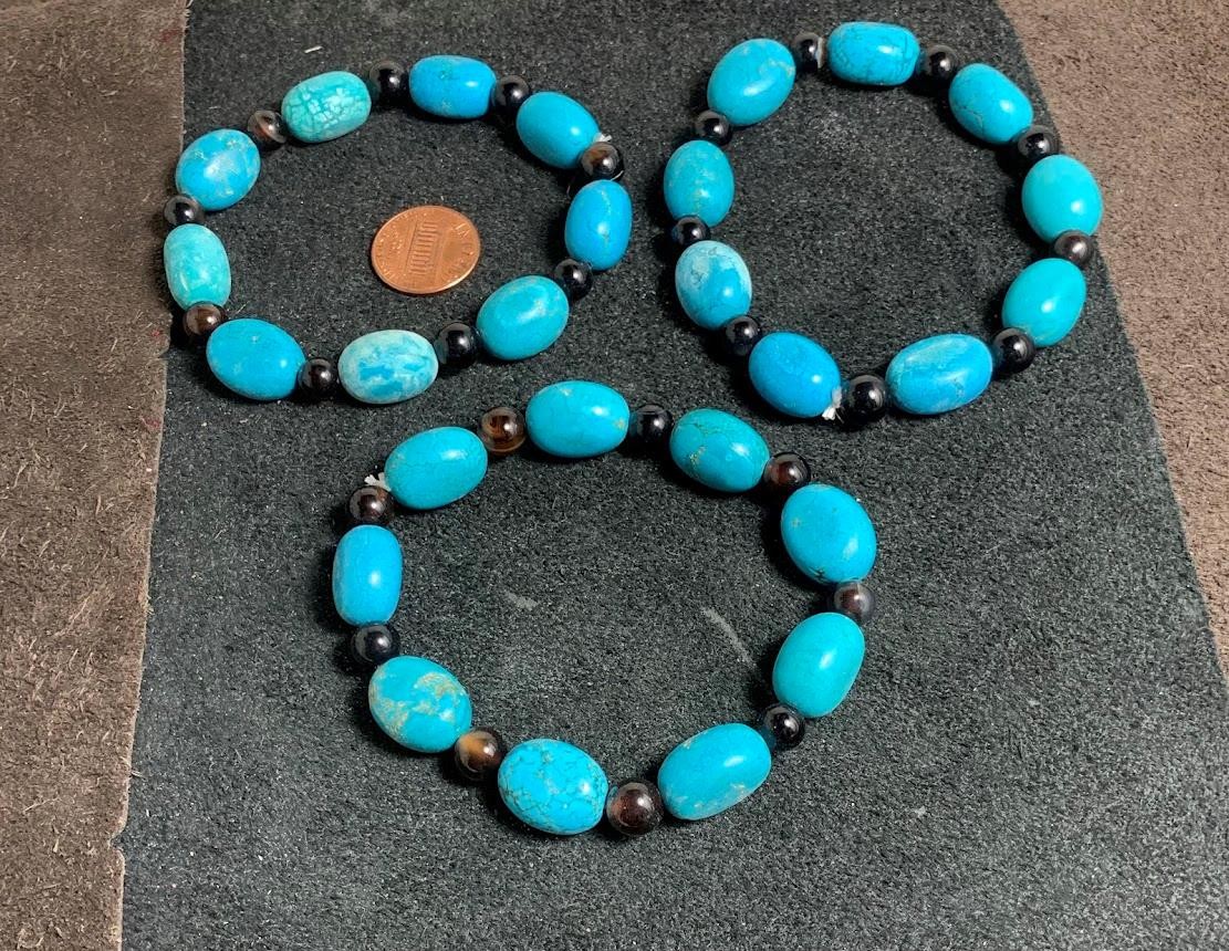 3 Ethnic blue/turquoise/color Howlite bead/black agate bracelets/ (g153d-w3.5)