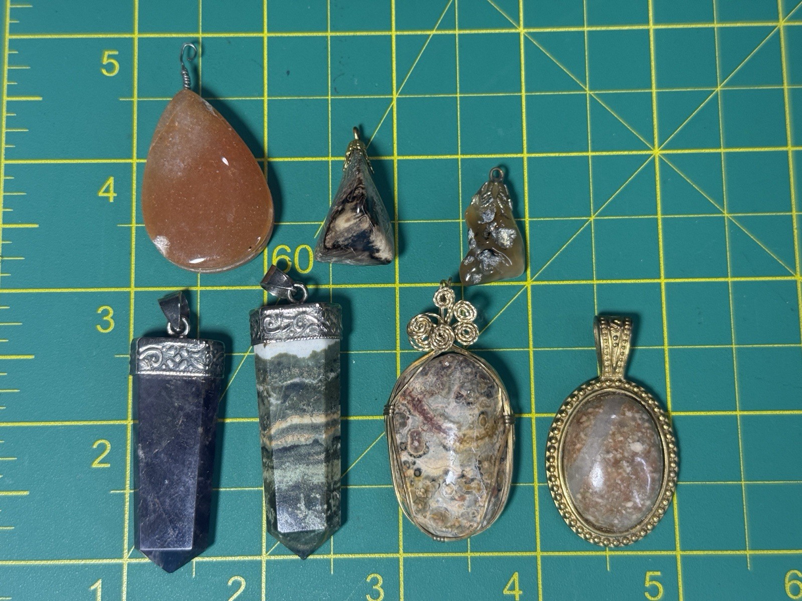 Gemstone Pendant Lot Assorted Amethyst Japser Mixed Multicolor Stones