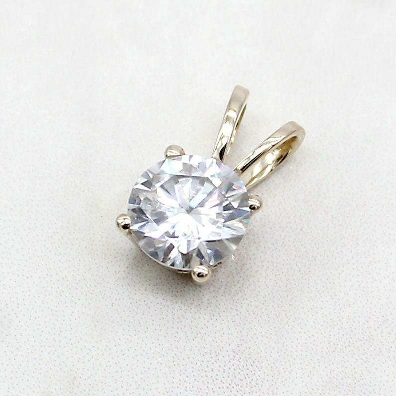 Solid 10k Yellow Gold 0.75 ct Genuine Moissanite Ladies Solitaire Pendant only