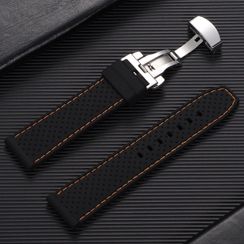 Silicone Breathable Sport Watch Band Strap 20mm 22mm Butterfly Clasp Bracelet