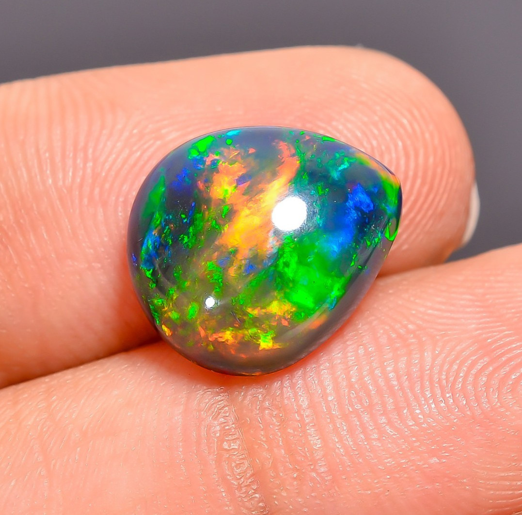 5.2 Ct Natural Black Ethiopian Opal Pear Shape Cabochon Loose Gemstone 13X11X6mm