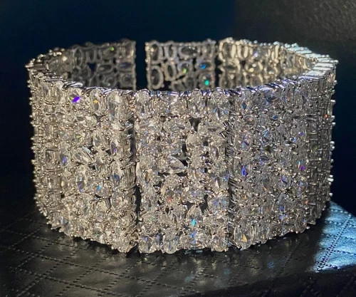106 CTW Simulated Diamond Bracelet 18k White Gold Plated Elegant Wedding Jewelry