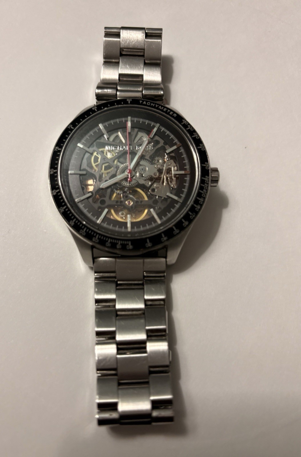 Michael Kors Men’s Automatic Skeleton Watch Silver Steel Tachymeter 40-43.9mm