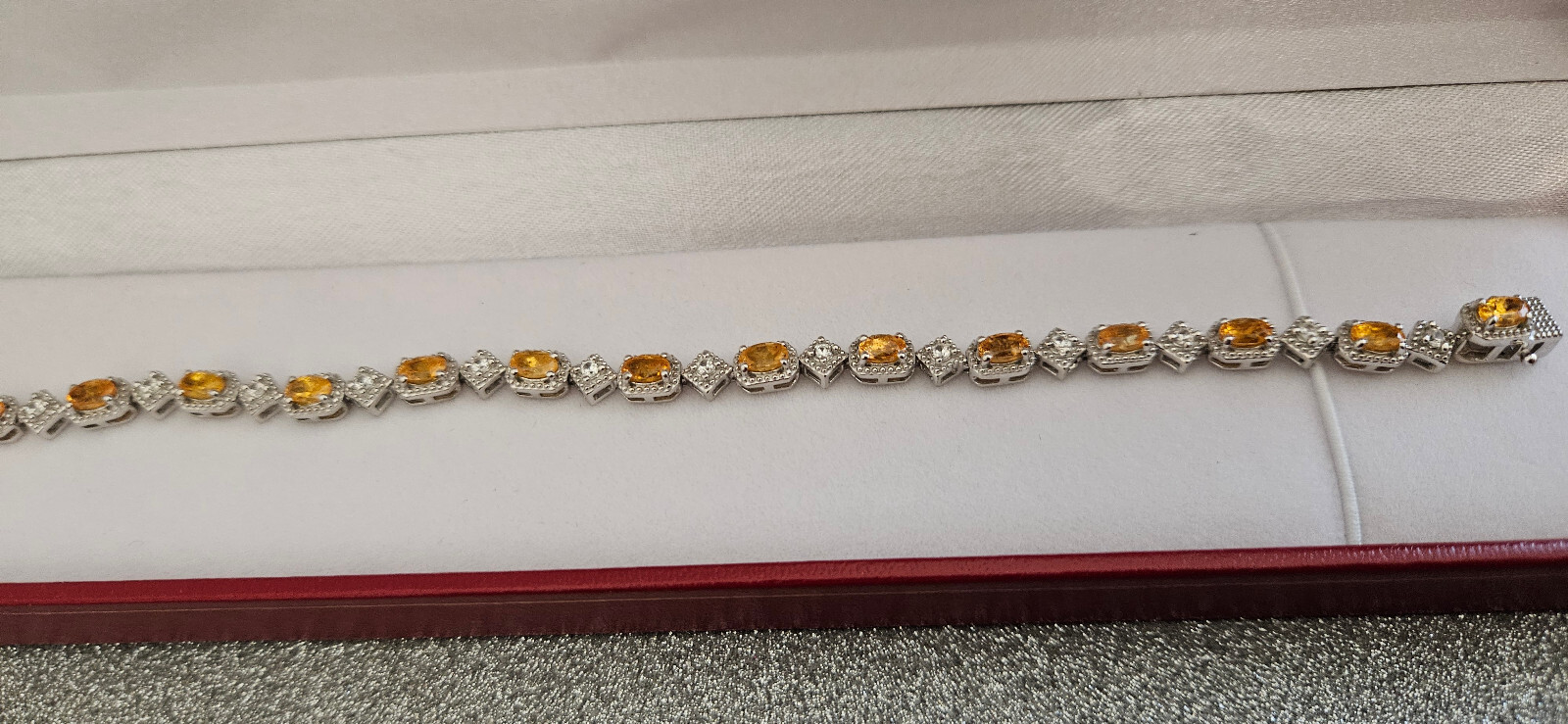 Spessartine Garnet & Zircon bracelet in platinum over sterling silver 7.0″