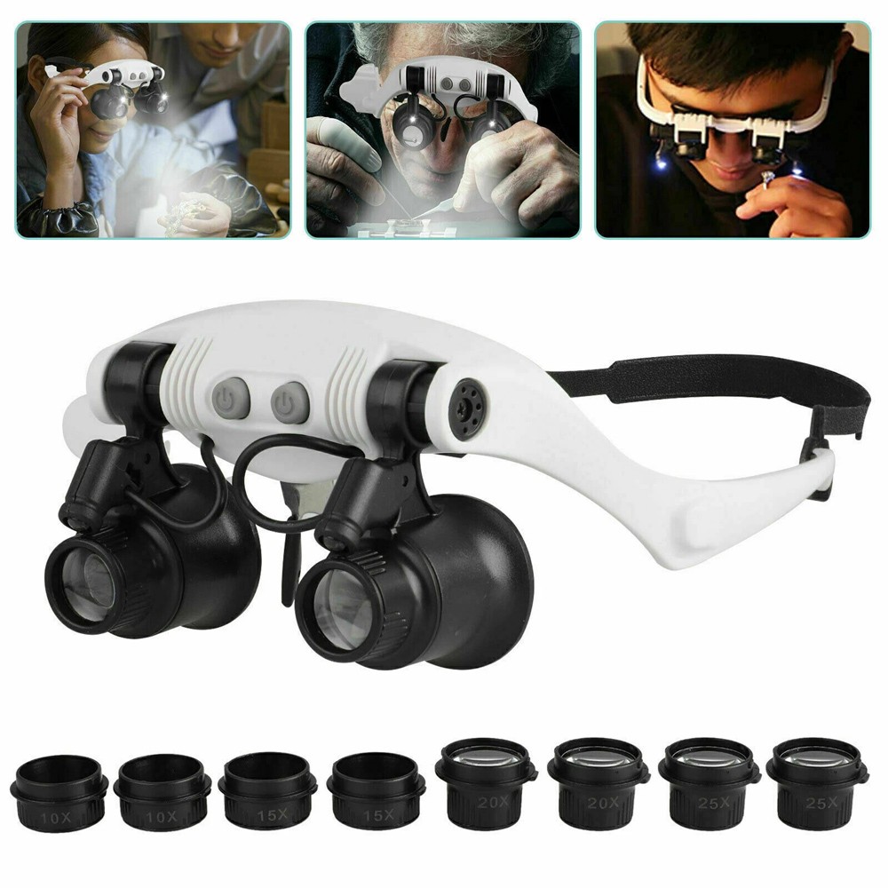 Magnifying Glass LED Light Lamp Visor Head Loupe Jeweler Headband Magnifier