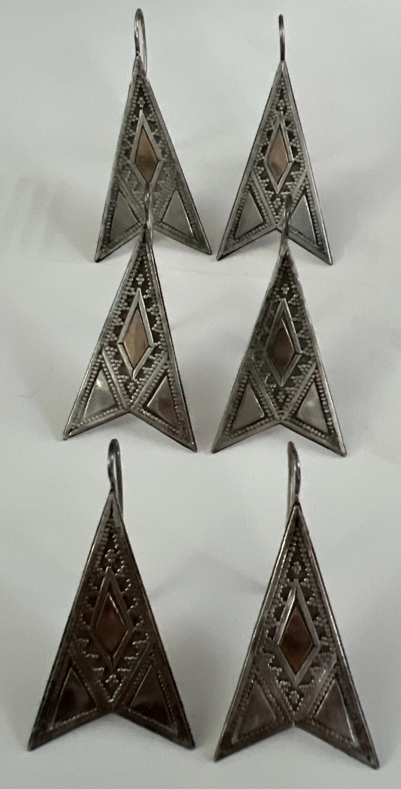 VTG (1 Pair) Sterling Silver 925 & 750 (18K) Gold Shape Pattern Hook Earrings