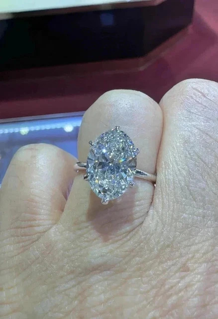 4.20 Ct Lab-Created Oval Cut White Diamond Engagement Ring 14K White Gold Plated