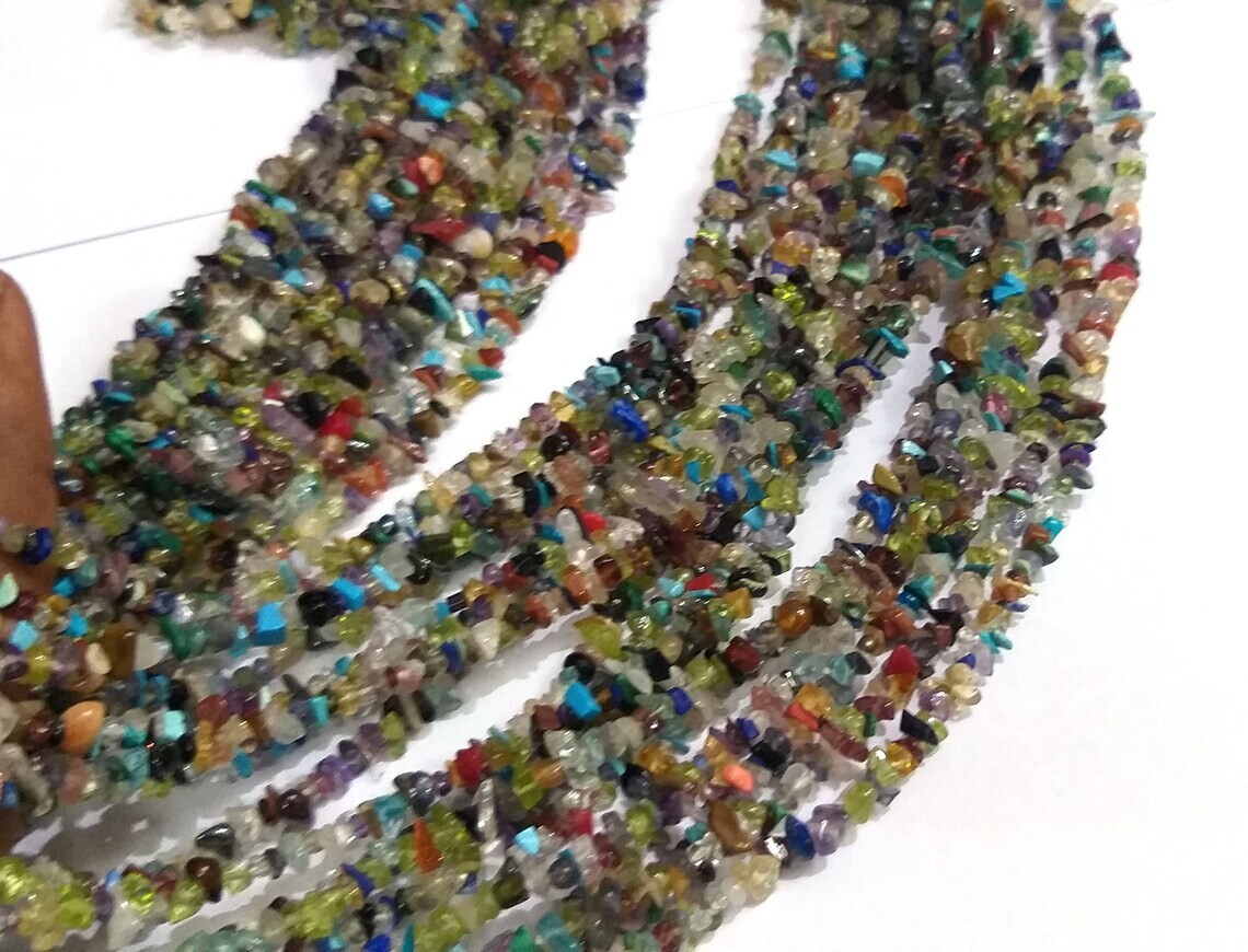 A+++ Nature Rainbow Multi Smooth Uncut Chips Gemstone Beads Strand 12” Jewelry