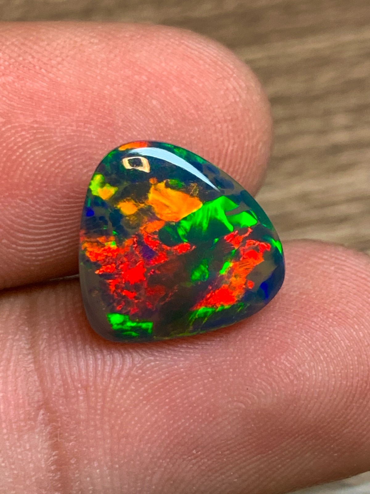 Ethiopian Black Opal Honeycomb Pattern 5crt Pear Cabochon Rainbow Fire Loose Gem