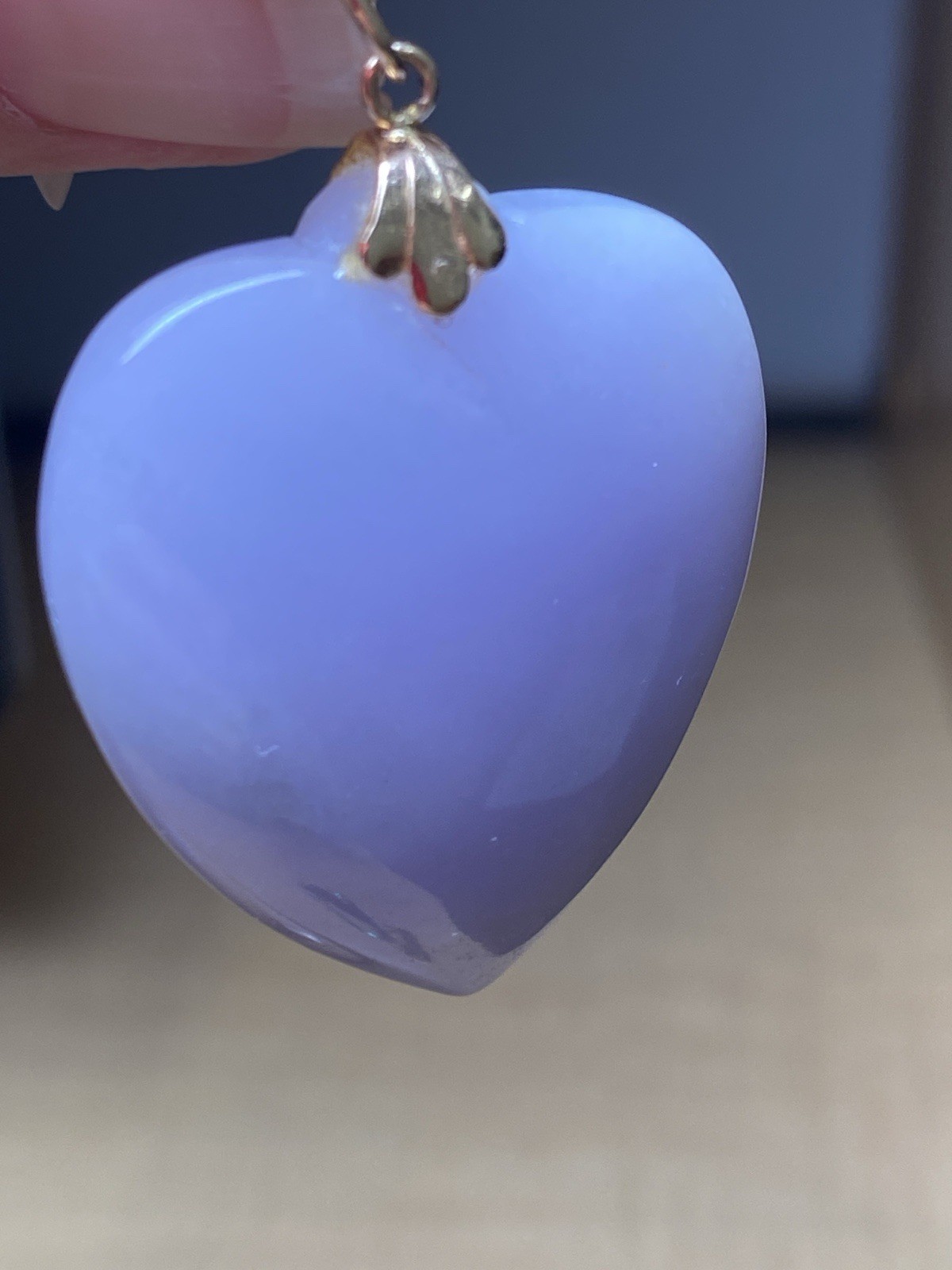 Estate Lavender Jade Heart Pendant 14K Gold Bail Presidium Tested 32mm