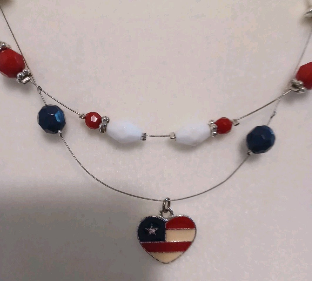 Carson Piere Scott Americana Necklace Double Strand Wire Beads Charm Patriotic