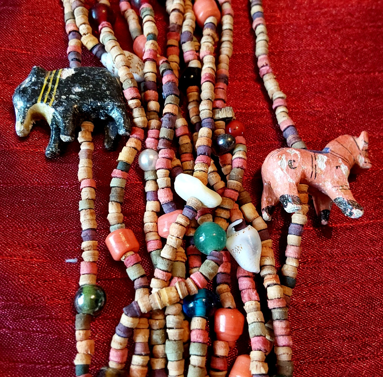 Vintage 70’s/80’s African Safari Wooden Beaded Multi Strand Necklace 33” Animals