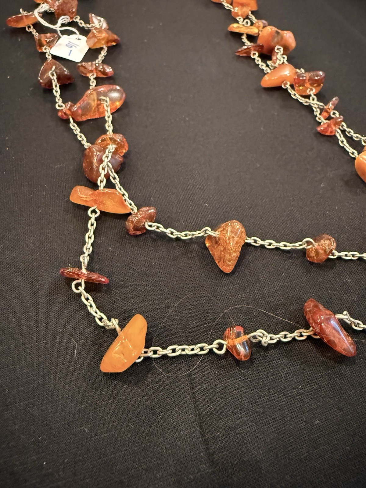 Vintage Genuine Amber Long Nugget Bead Necklace Honey Cognac 41g Estate