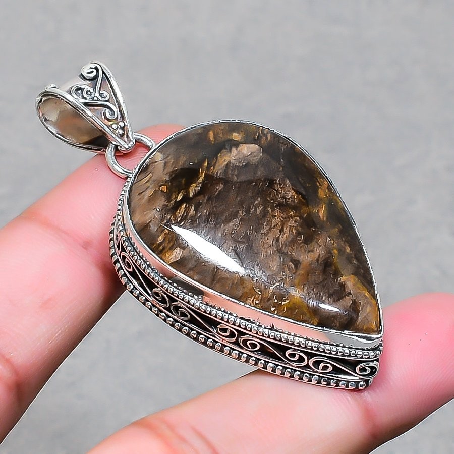 Peanut Wood Jasper Pear Shape Gemstone Gift Vintage Jewelry Pendant 2.4″ SR 3610