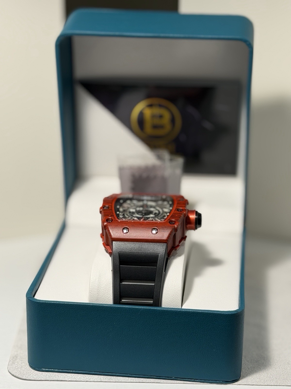 BIBI Luxury Watch Red Tonneau Case Skeleton Mechanical Style Men’s! SHARP! NEW!!