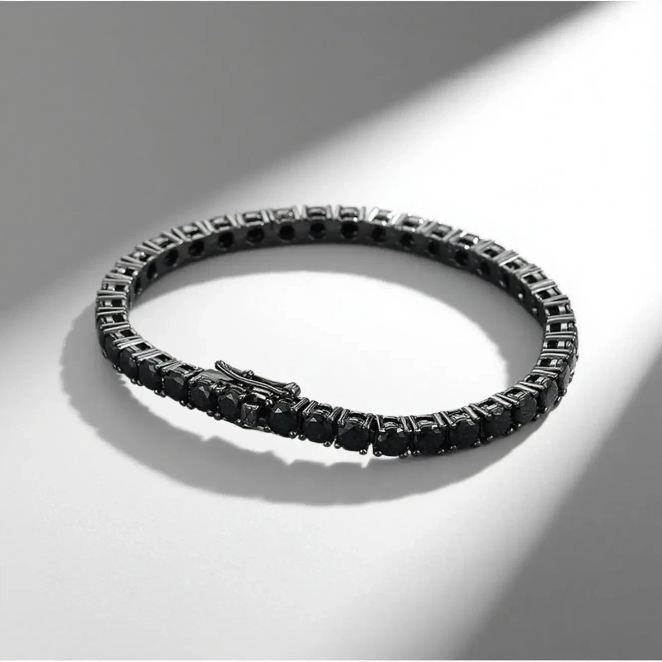 9Ct Round Cut Lab-Created Black Diamond Tennis Bracelet 14K Black Gold Plated