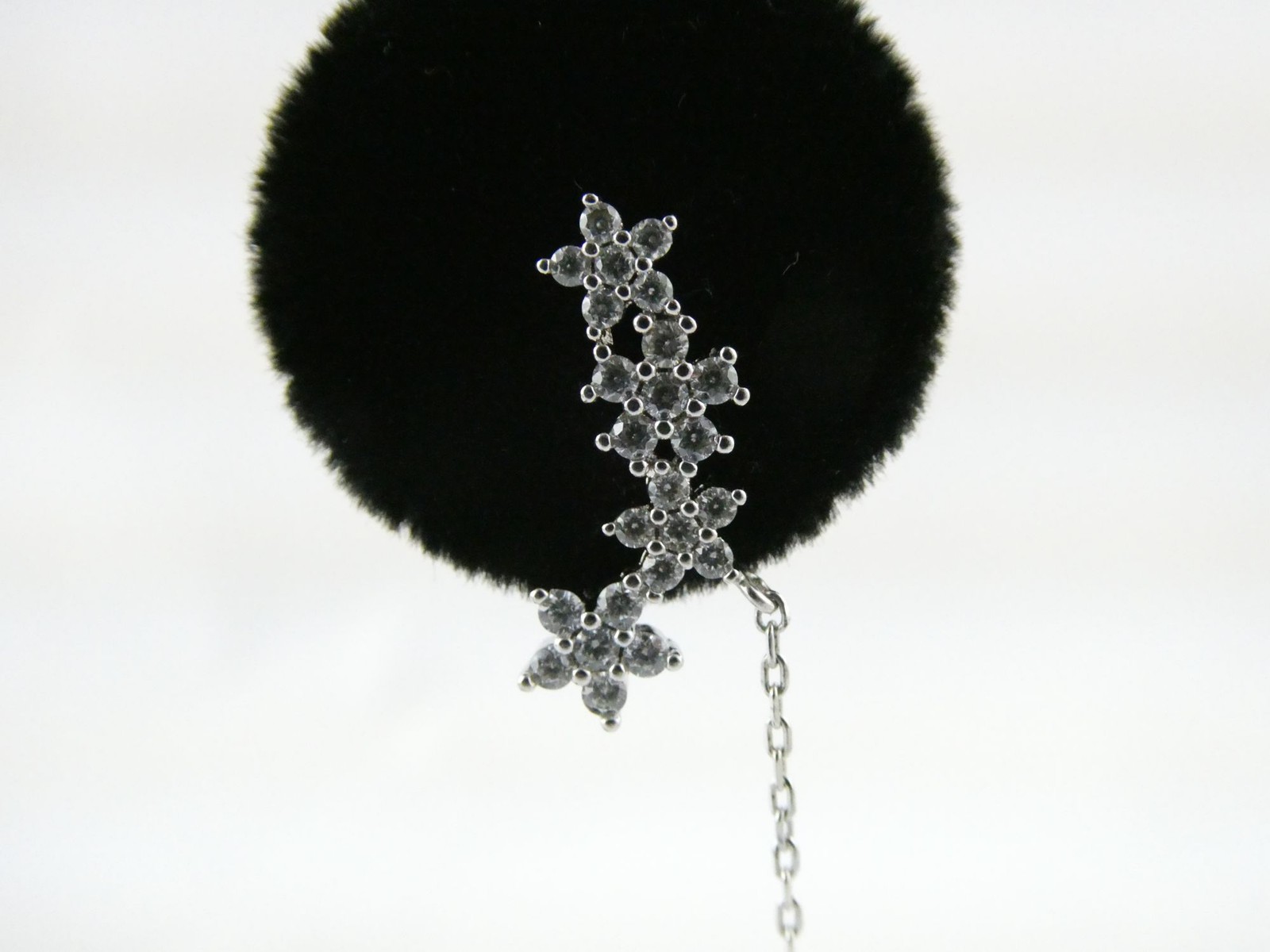 Sterling Silver White Crystal Flowers Dangling Stud Earrings 1.6g 1.5 Inch Long