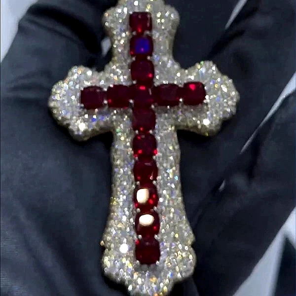 3 Ct Round Cut Real Moissanite Cross Religious Pendant 14K White Gold Plated