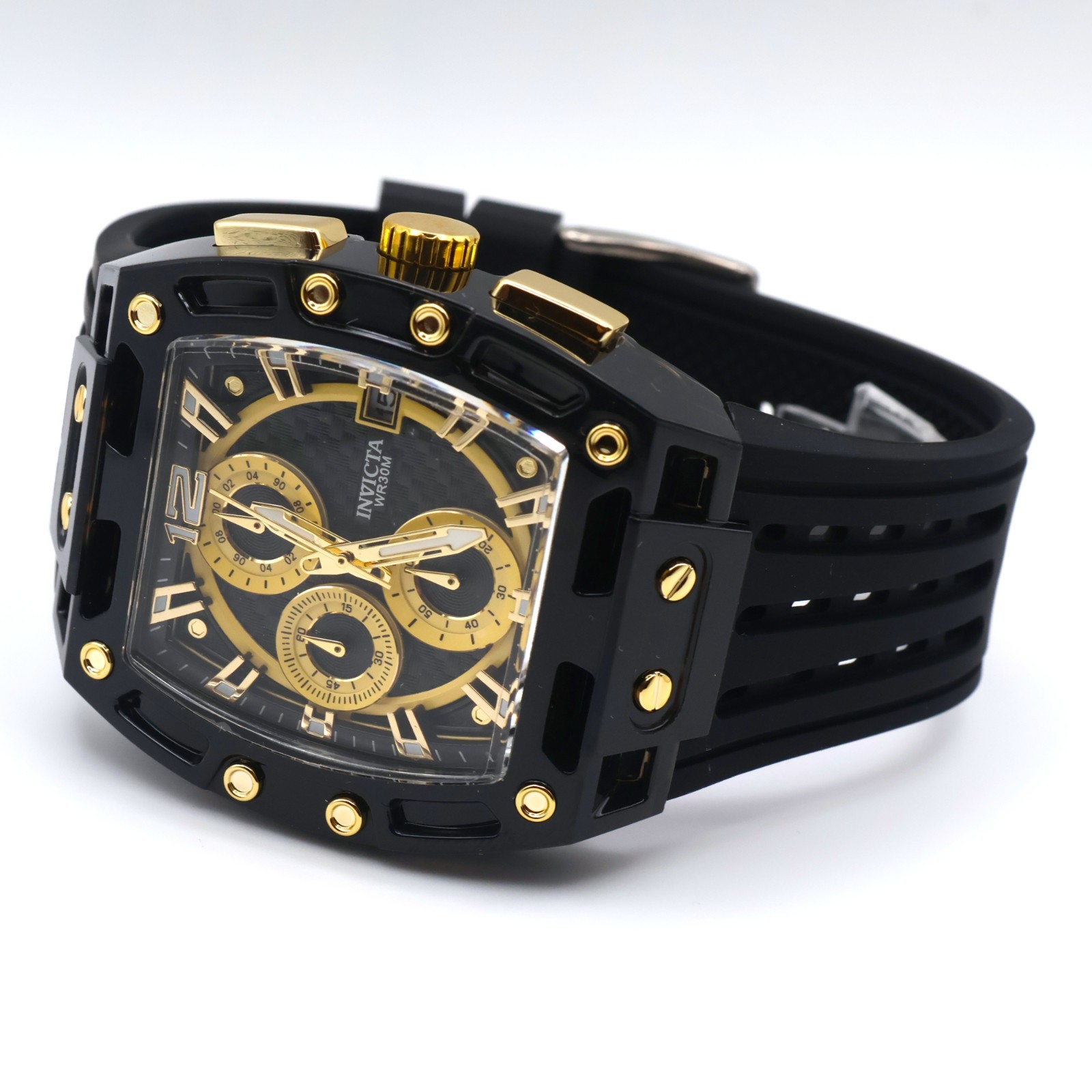 Invicta S1 Rally 70148 Rally Shadow 42mm Black Gold Dial Silicone Strap Quartz
