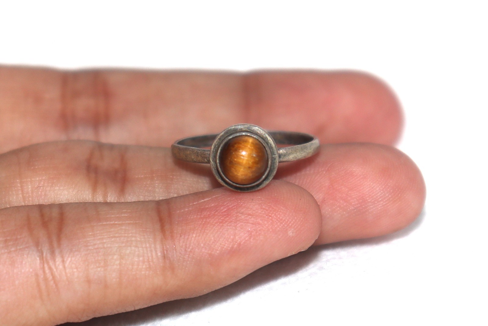 Vintage Sterling Silver Ring 7 US Size 1.72 Grams Natural Tiger Eye Gemstone