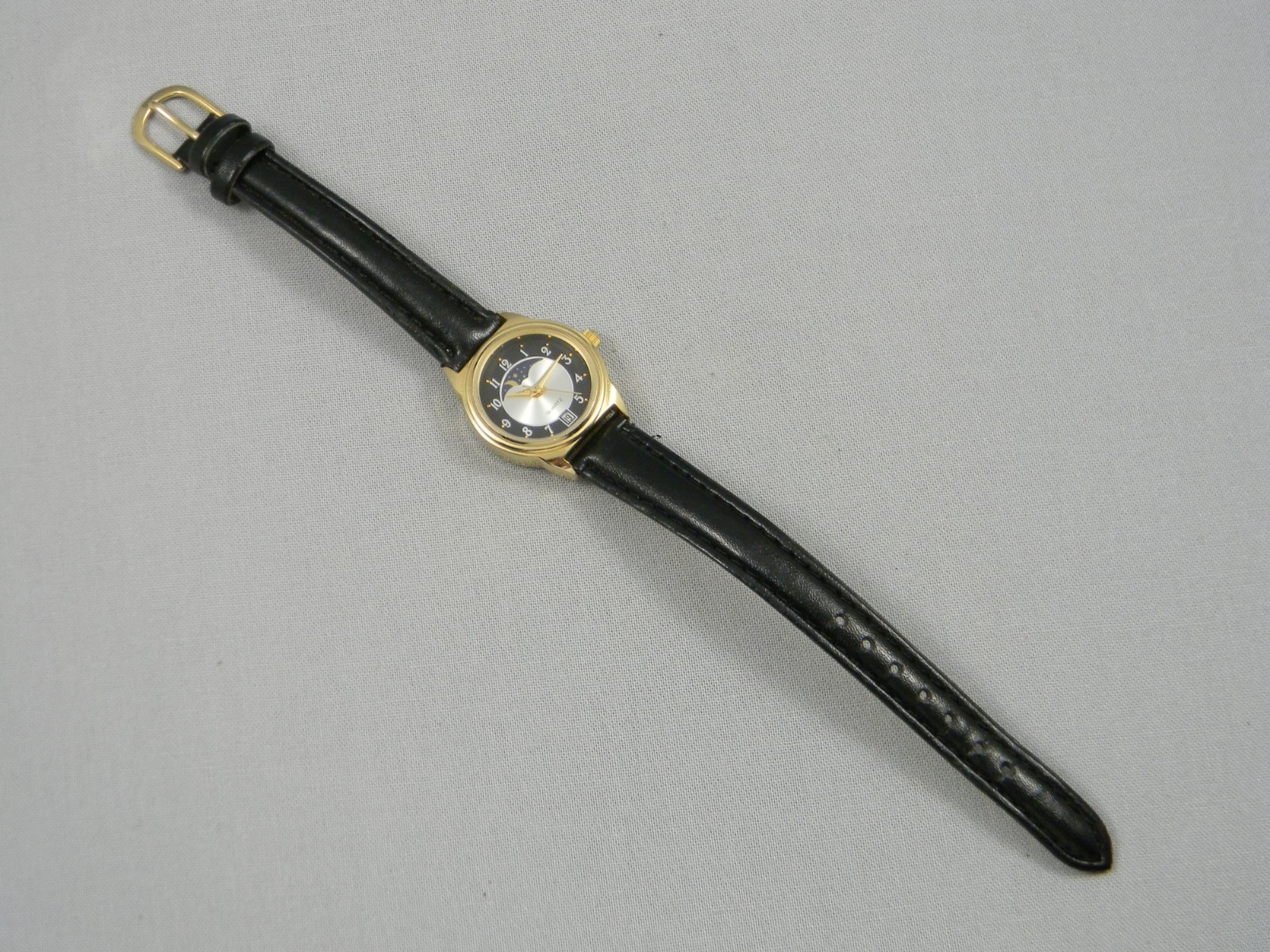 Moon Phase Watch Women 23mm Gold Tone Date Japan Movement New Battery