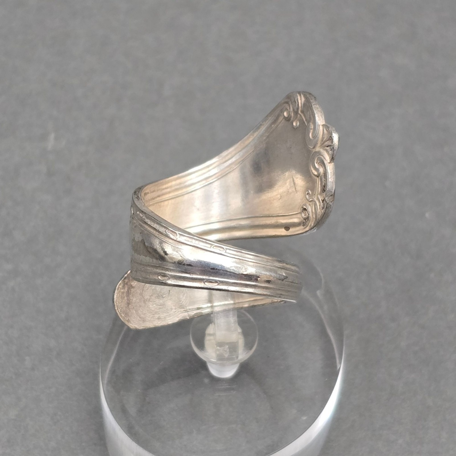Vintage Silver Plate Wrap Spoon Ring Size 7 Upcycled Flatware Statement Band