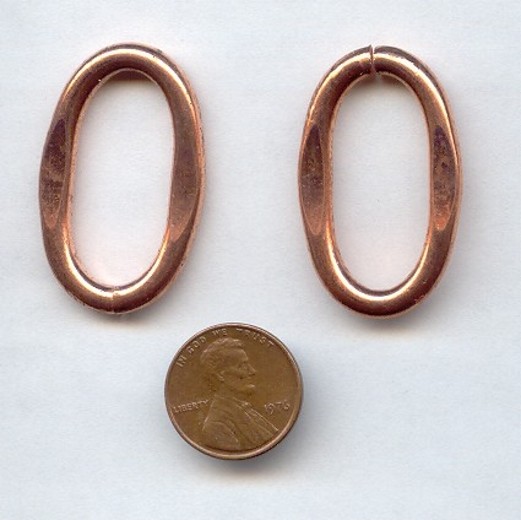 6 VINTAGE COPPER COATED STEEL 36x22mm. OVAL STRONG OPEN LINK DECO RINGS 1017