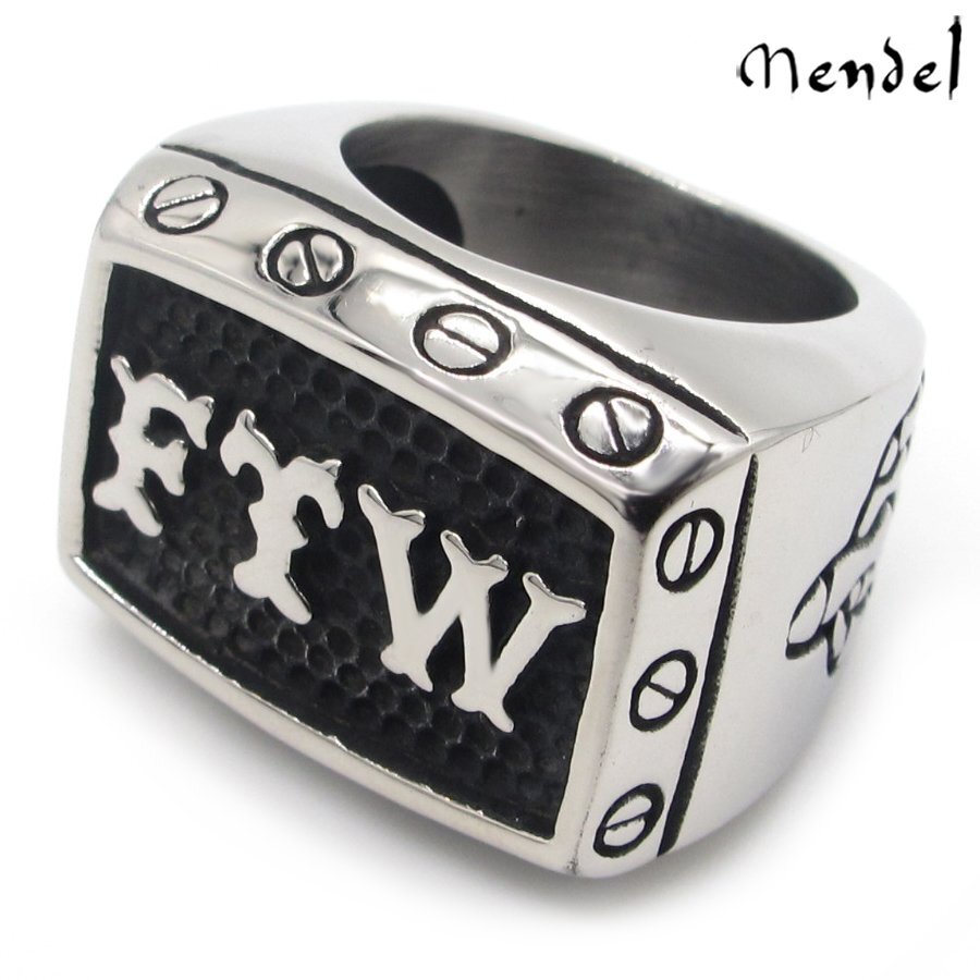MENDEL Men’s Stainless Steel Biker Out Law Motorcycle FTW Ring Middle Finger Up
