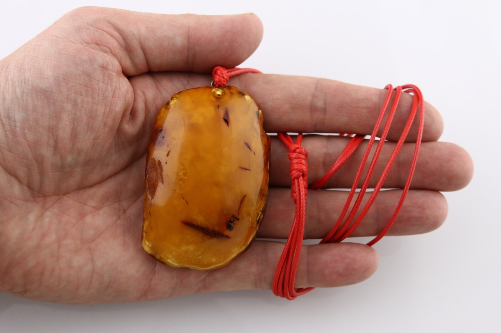 Vintage Genuine BALTIC AMBER Adjustable Red String Pendant Amulet 36.3g 211104-2