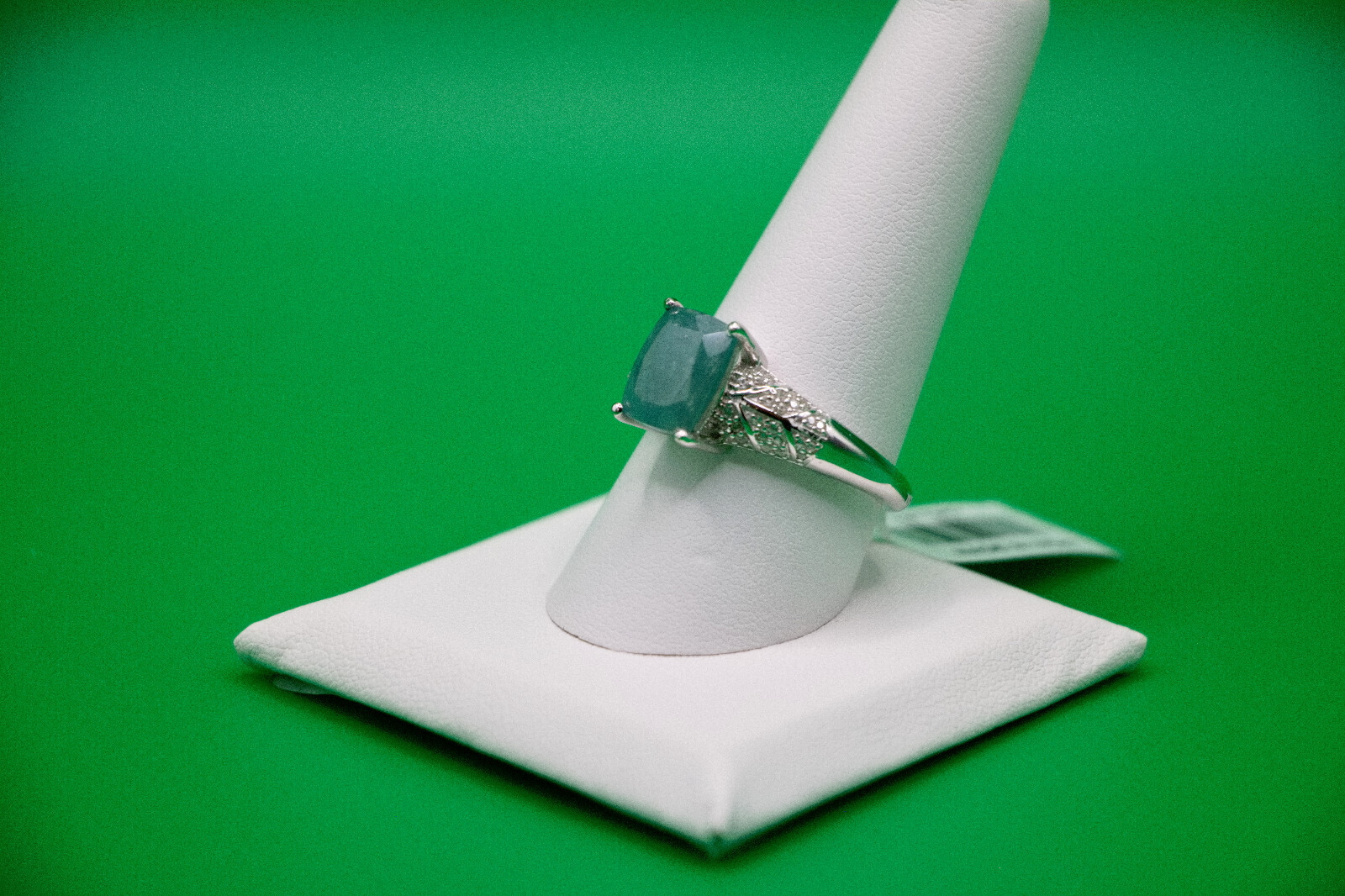 Grandidierite & White Zircon 3.75 ctw Sea Fern Ring in Rhodium Over SS Size 10