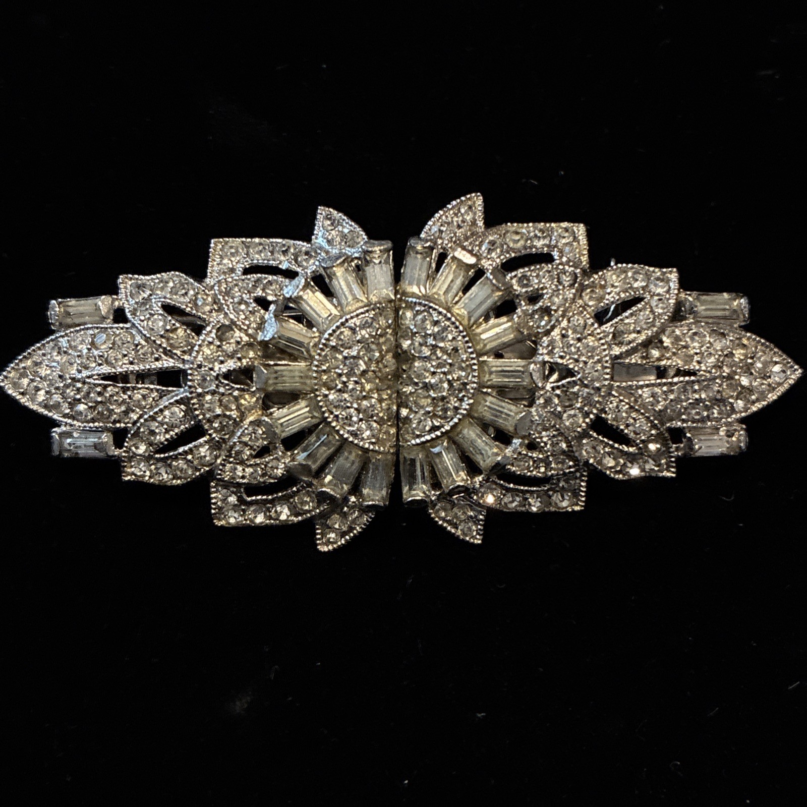 Vintage Coro Duette Rhinestone Baguette Sunburst Convertible Dress Clip Brooch