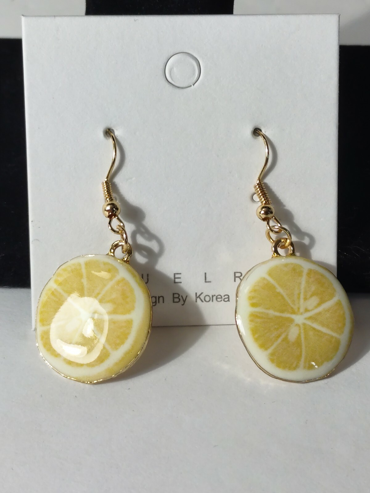 Lemon Slice Gold Tone Drop Earrings Designed By Korea