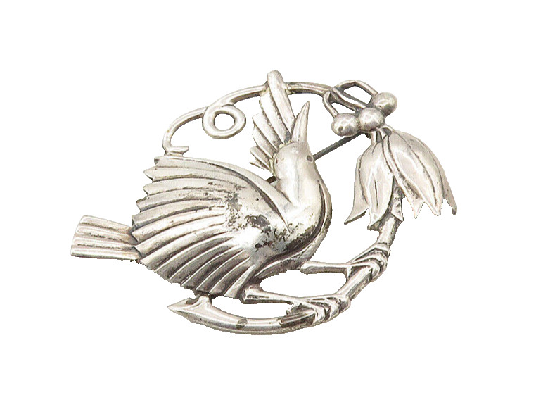 925 Sterling Silver Vintage Antique Perched Bird Shiny Brooch Pin BP6693