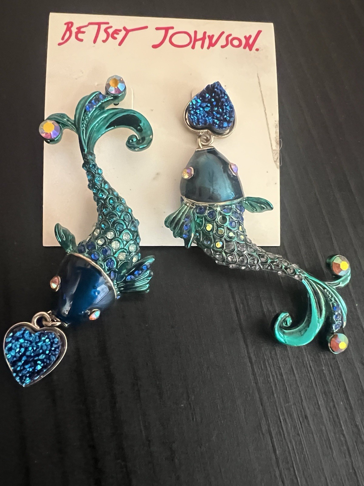 Betsey Johnson Blue Crabby Couture Koi Fish Earrings – Rare- B1