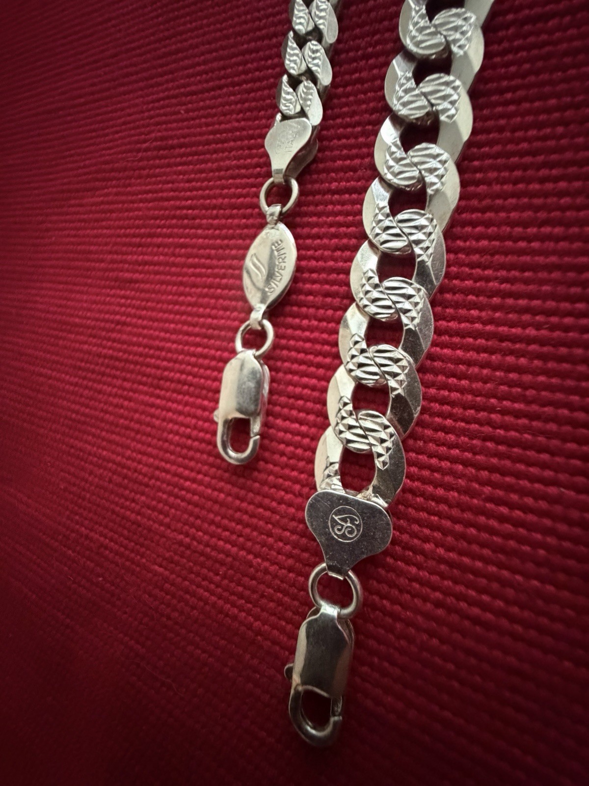 2pc 925 Sterling Silver Curb Link Chain Bracelets 8 in Lobster Clasp Signed